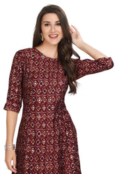 Princess cut Kurti for Women with Batik and Foil Print